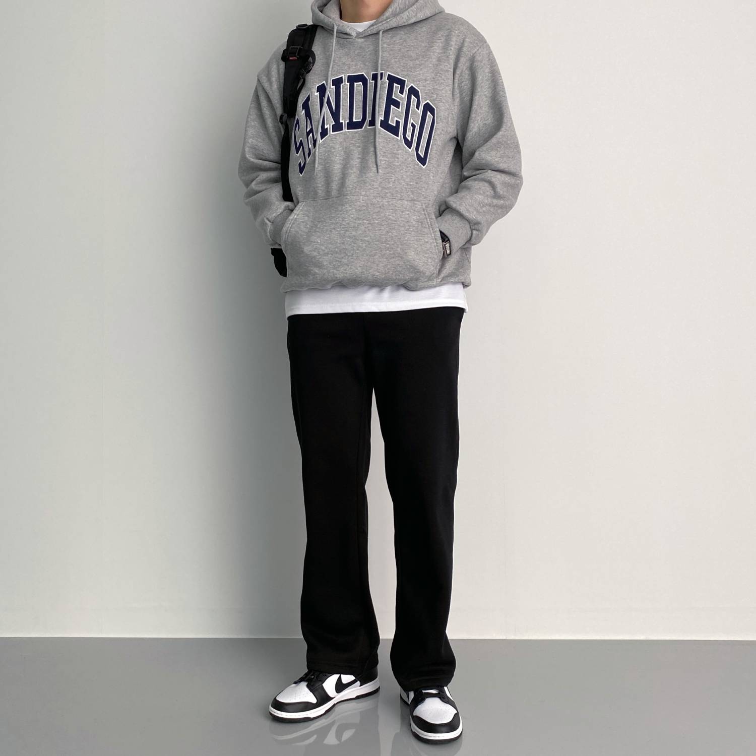 롱 기모 와이드 스웻팬츠 회색 통큰바지 - 상세 이미지 5