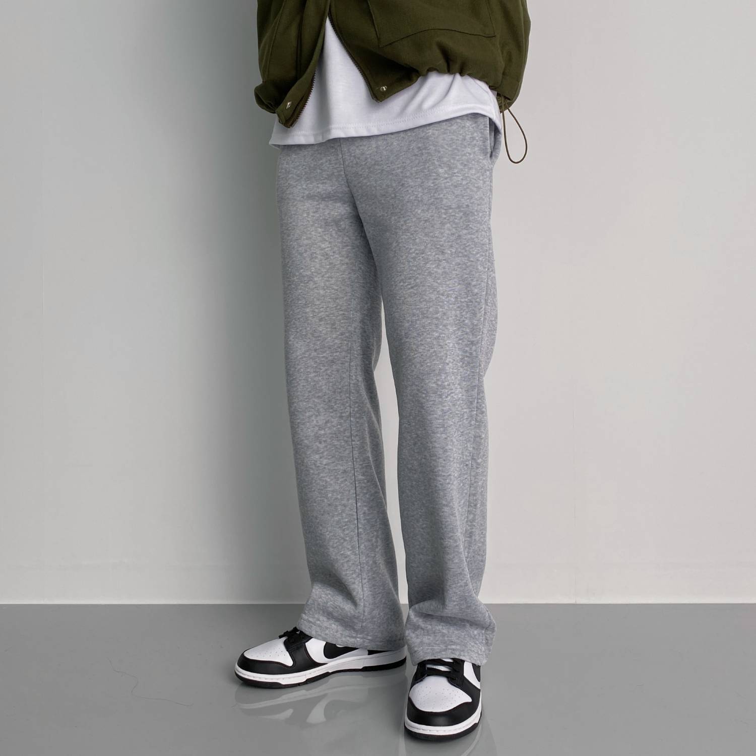 롱 기모 와이드 스웻팬츠 회색 통큰바지 - 상세 이미지 2