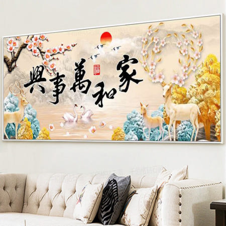 [중국OEM][해외]보석십자수 일출도 태양 사슴 가화만서성 비즈십자수 풍경 동물 취미 세트