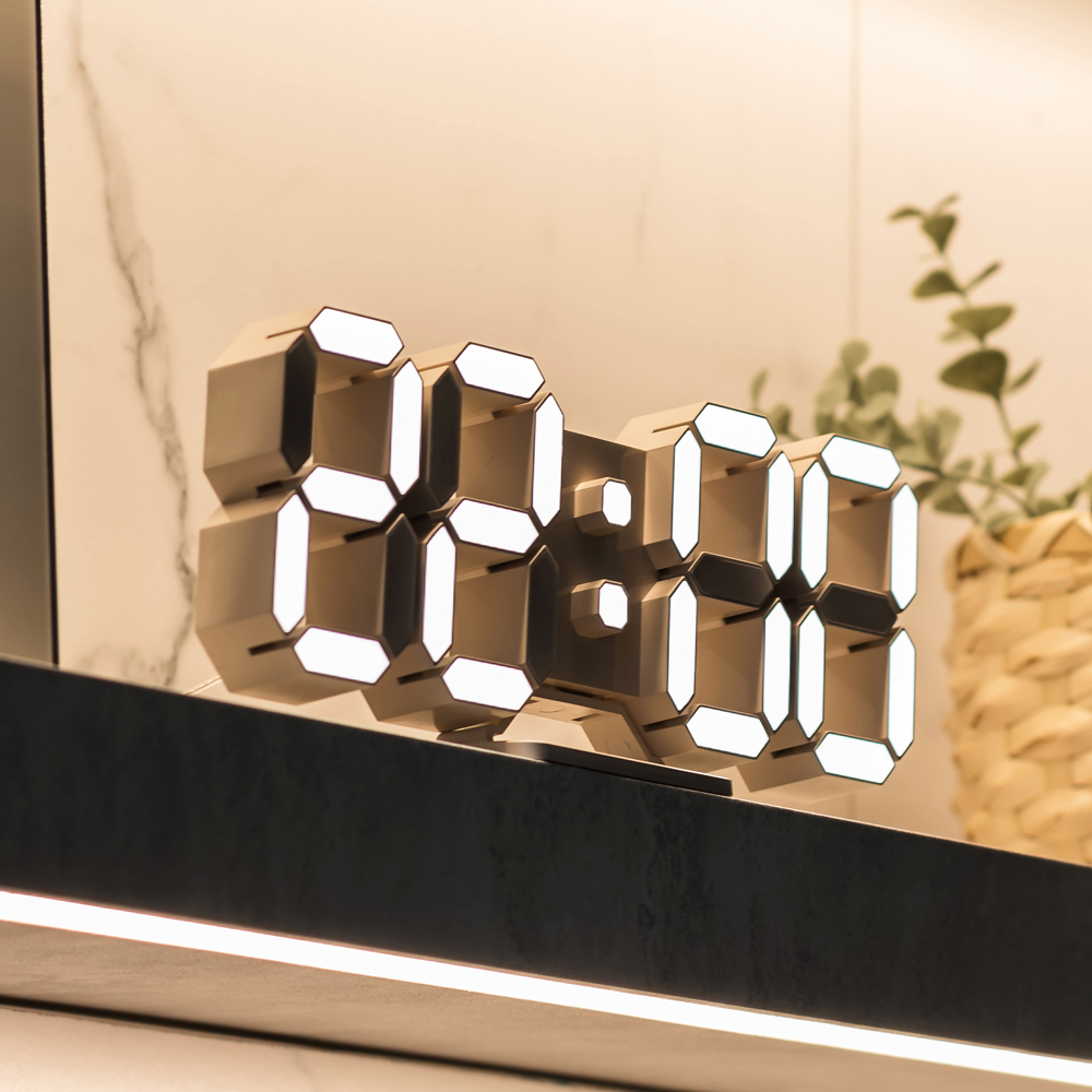 플라이토 인테리어 LED 탁상시계 디지털 전자 무소음 3D 알람 탁상벽시계 거실 집들이 개업