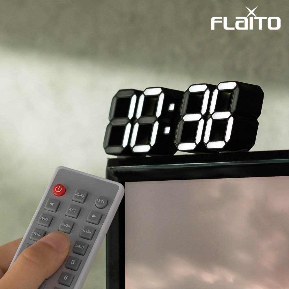 플라이토 인테리어 LED 탁상시계 디지털 전자 무소음 3D 알람 탁상벽시계 거실 집들이 개업