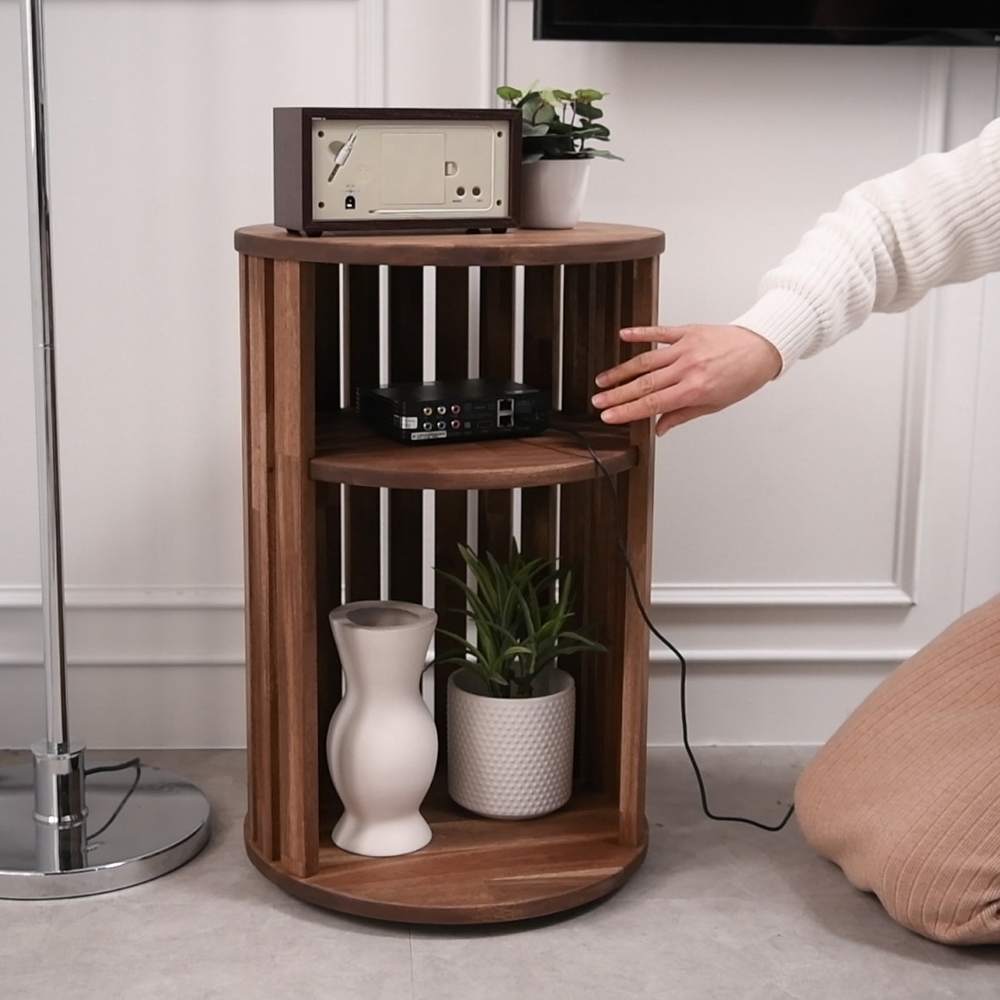 아테네 원형 원목 협탁 모듈 셋탑박스 침대 옆 선반 사이드 거실 테이블 2단