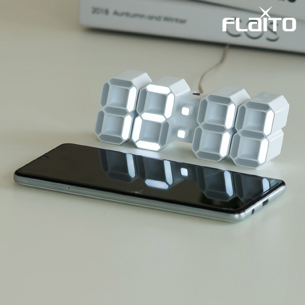 플라이토 인테리어 LED 탁상시계 디지털 전자 무소음 3D 알람 탁상벽시계 거실 집들이 개업