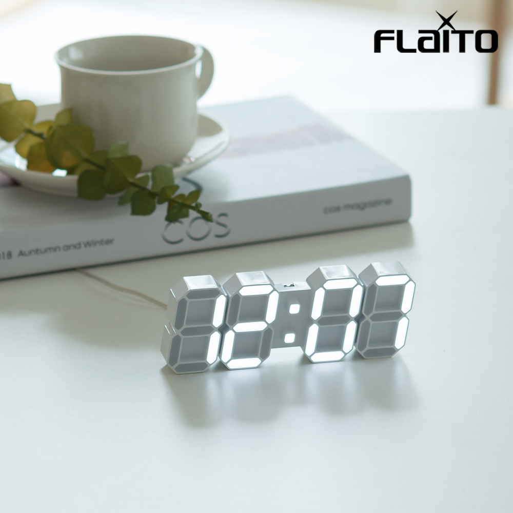 플라이토 인테리어 LED 탁상시계 디지털 전자 무소음 3D 알람 탁상벽시계 거실 집들이 개업