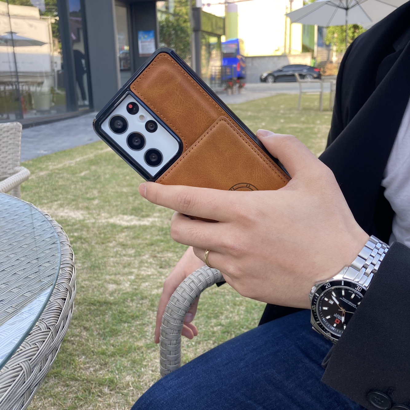 카드 케이스 지갑 가죽 범퍼 블랙, 갤럭시 노트10 - 상세 이미지 4