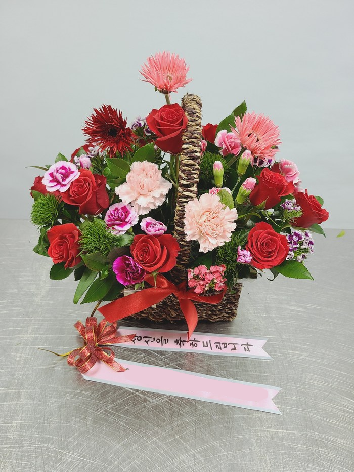 레드 꽃바구니 스승의날 승진 선물 꽃다발 꽃배달 당일배송 서비스 장미 농장꽃 꽃 배달 - 상품 이미지