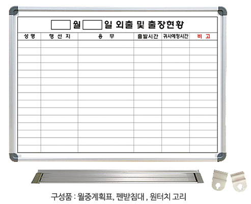 국산 출장 외출 현황표 행선표 60x90 사무실 현장 스케줄 칠판 벽걸이 화이트보드판 이미지 7