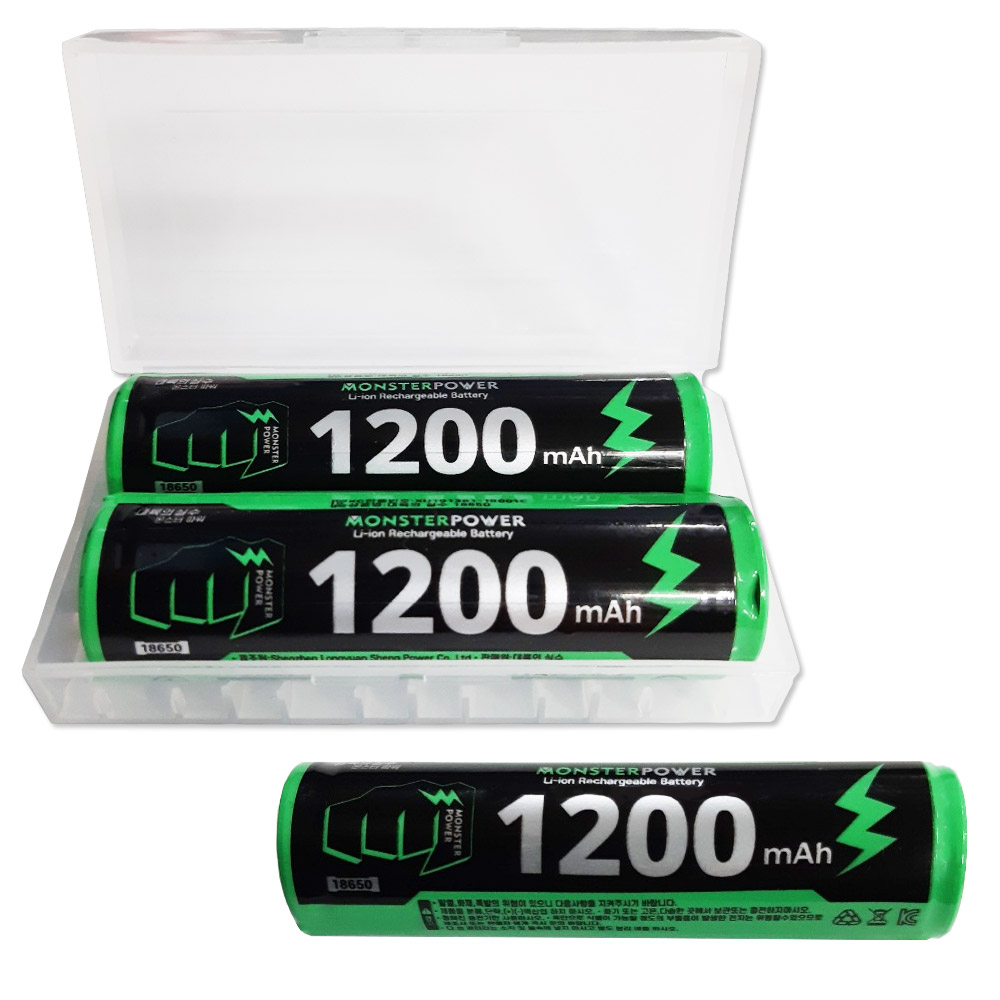 몬스터파워 18650 배터리 1200mAh 보호회로 건전지 리튬이온 충전지 충전식 고방전 - 상품 이미지