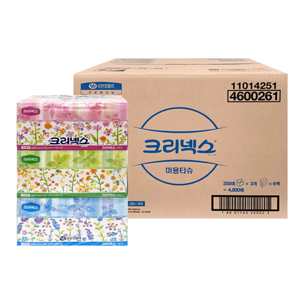 크리넥스 4600261 사각 미용 티슈 화장지 250매 3각 - 상품 이미지
