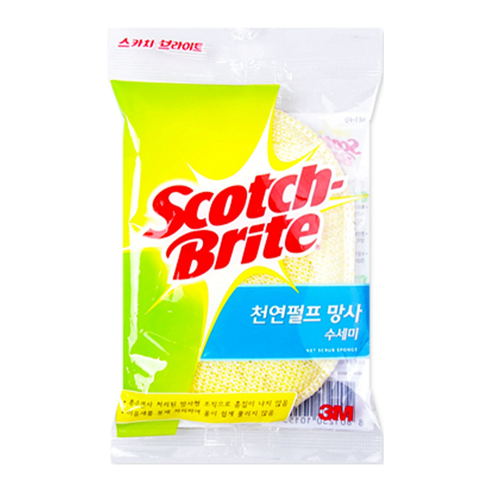 3M 천연펄프 망사수세미 1개입 NET-FO 원형 스폰지 수세미 - 상품 이미지