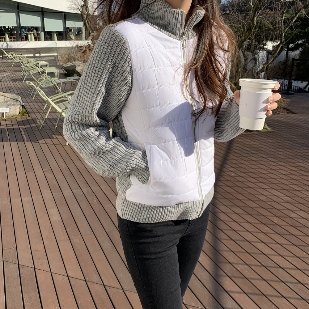 데일리 하이넥 니트 패딩 하프 여성 경량 패딩 자켓 가을 겨울 여자 점퍼 숏패딩
