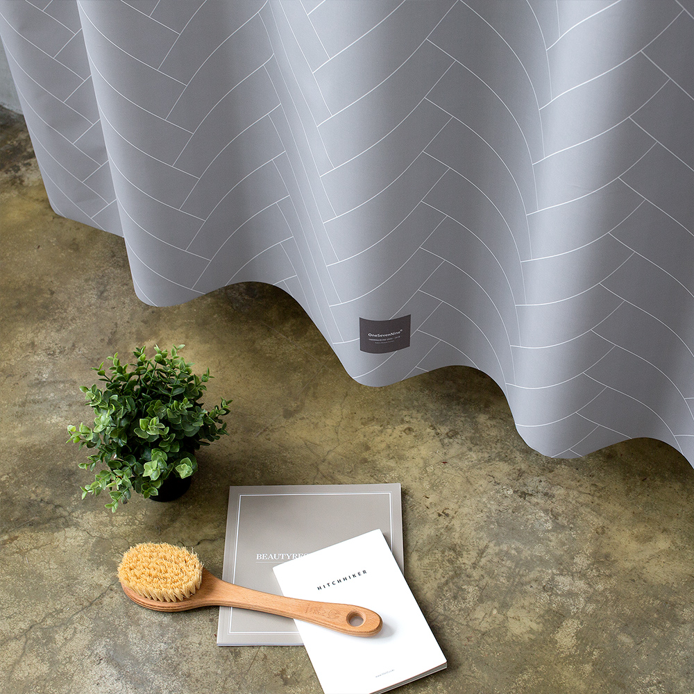 원세븐나인 패브릭 샤워커튼 헤링본 그레이 M 호텔 욕실 북유럽 방수 화장실 욕조 부스