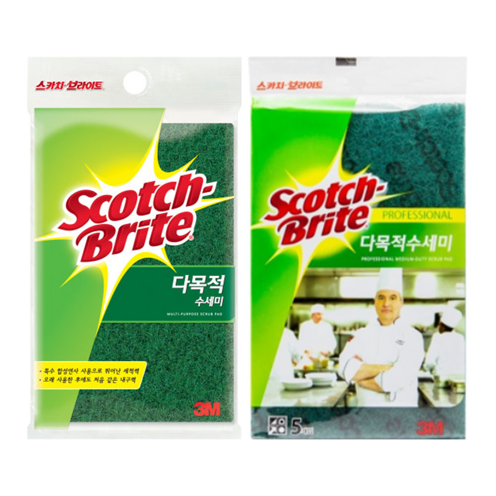 3M 다목적수세미 1매입 5매입 청 사각 녹색 대형 수세미 - 상품 이미지