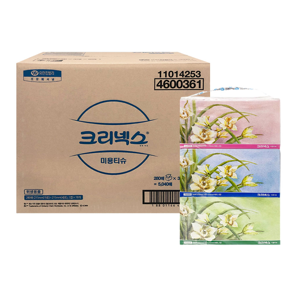 크리넥스 4600361 사각 미용 티슈 화장지 280매 3각