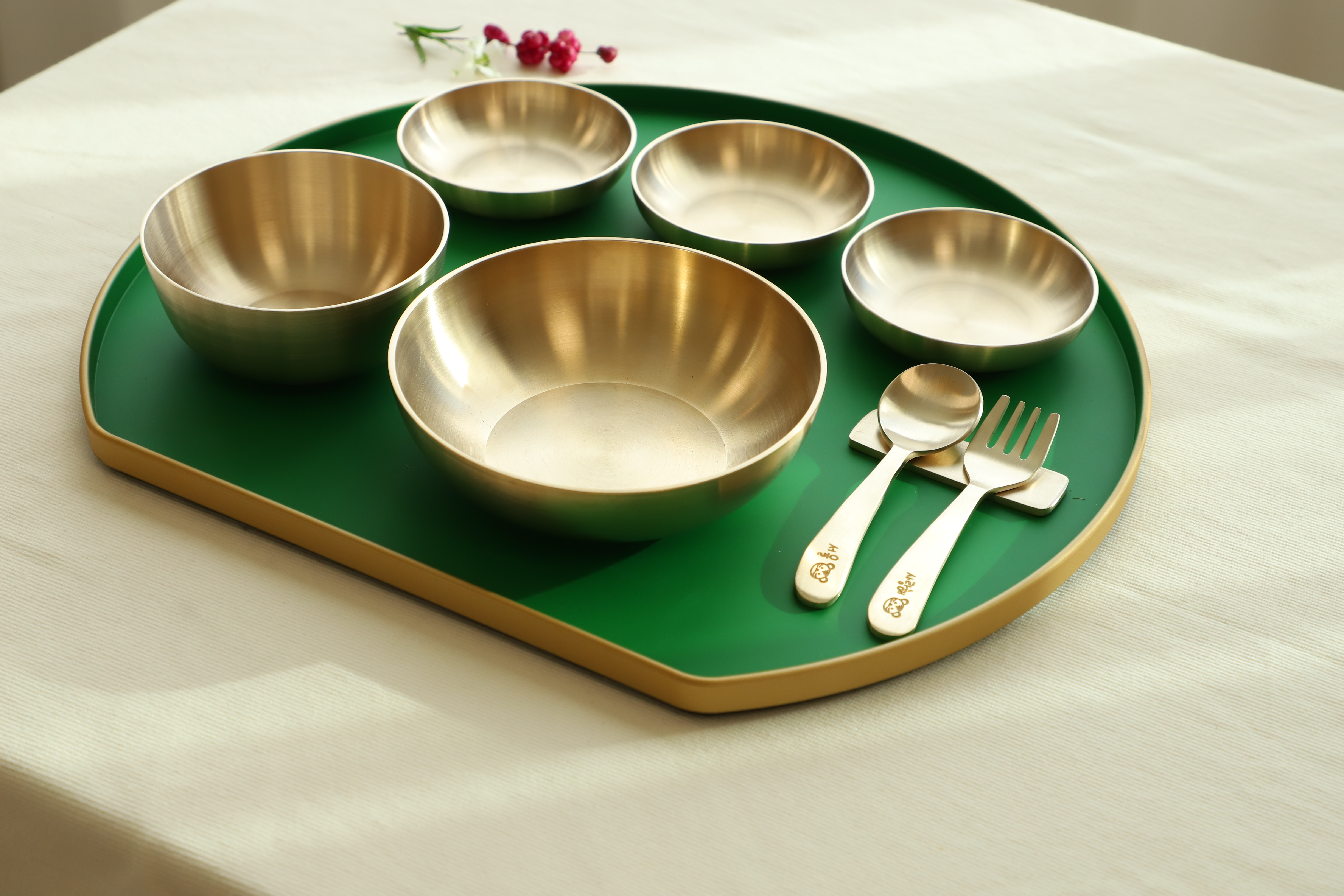 놋향 방짜유기 안성 유기그릇 세트 유아 반상기 놋그릇 로다스푼포크 아기 백일 돌 선물 남자 여자 유아식기 이유식기