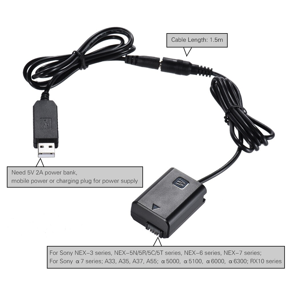 소니 미러리스 카메라 호환 무한 전원공급 NP-FW50 더미 배터리 USB 전원 이미지 7