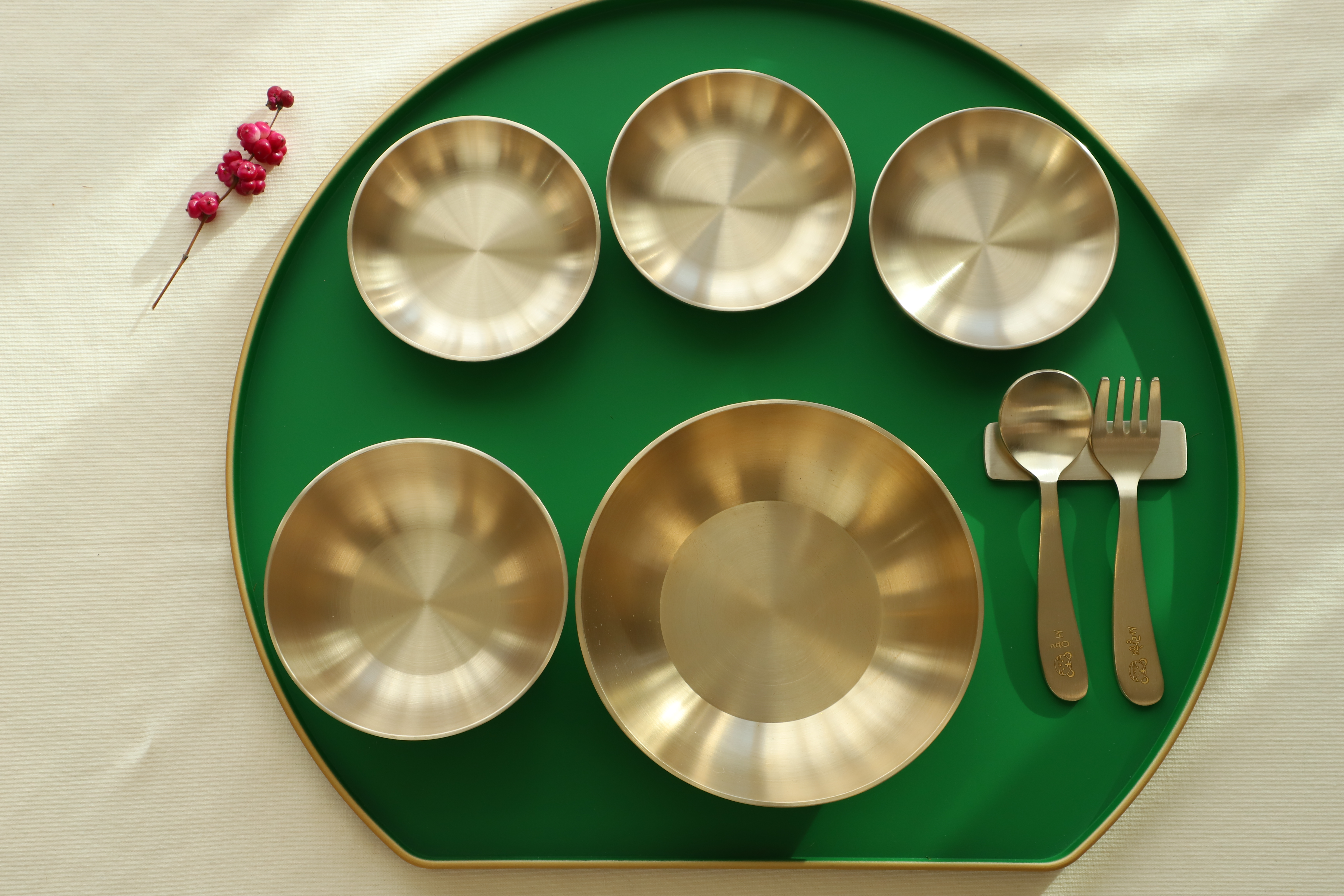 놋향 방짜유기 안성 유기그릇 세트 유아 반상기 놋그릇 로다스푼포크 아기 백일 돌 선물 남자 여자 유아식기 이유식기