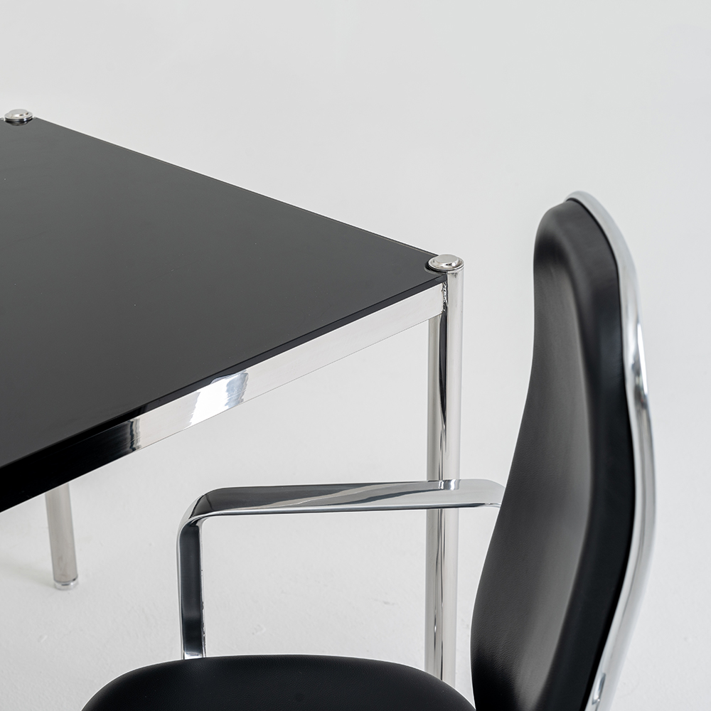 [강화유리] CH9  BLACK 블랙유리 6인 8인 유리테이블 크롬다리 스테인리스다리 유에스엠 할러  USM Haller Table