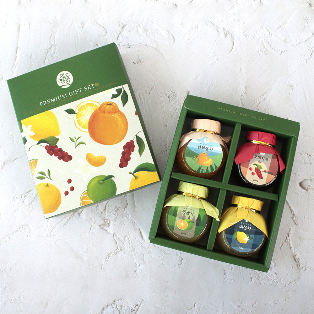 제주 프리미엄 과일청 4종 선물세트 한라봉 오미자 풋귤 레몬