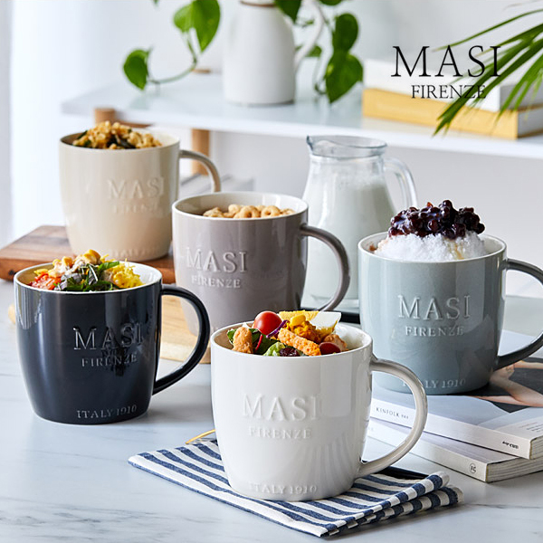 MASI 도자기 빅 머그컵 시리얼볼 스프컵 670ml 브라운 - 상품 이미지