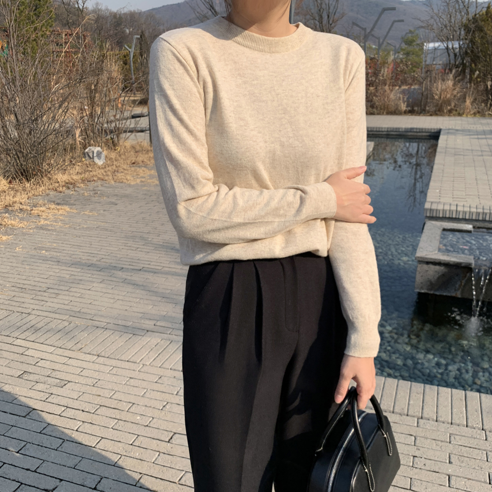 루즈핏 보카시 울 캐시미어니트 가을 겨울 니트 라운드 여성니트티 하늘색 핑크 브라운 이미지 4
