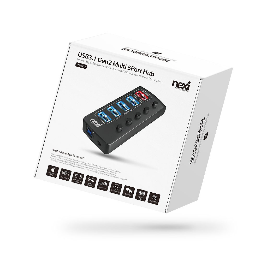 넥시 USB허브 유전원 C타입 USB3.1 5포트 개별스위치 NX1233 이미지 6