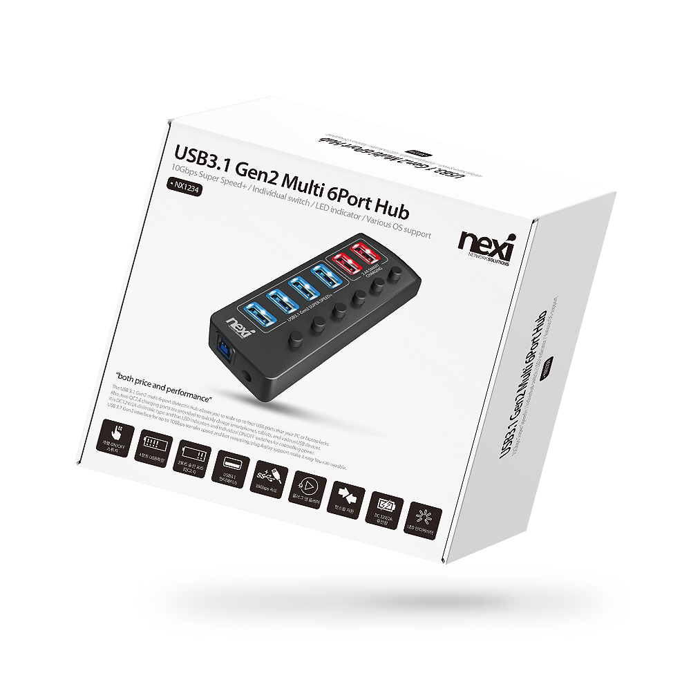 넥시 USB허브 유전원 C타입 USB3.1 6포트 개별스위치 NX1234 이미지 6