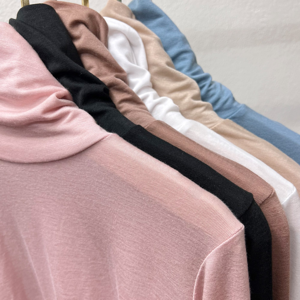 여성 목티 텐셀 목폴라 얇은 이너 폴라티 겨울 가을 봄 시스루 티셔츠 핑크 흰색 검정