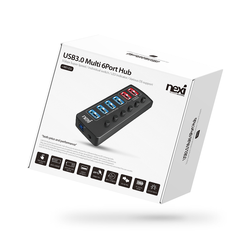 넥시 USB허브 유전원 USB3.0 6포트 개별스위치 NX1232 이미지 6