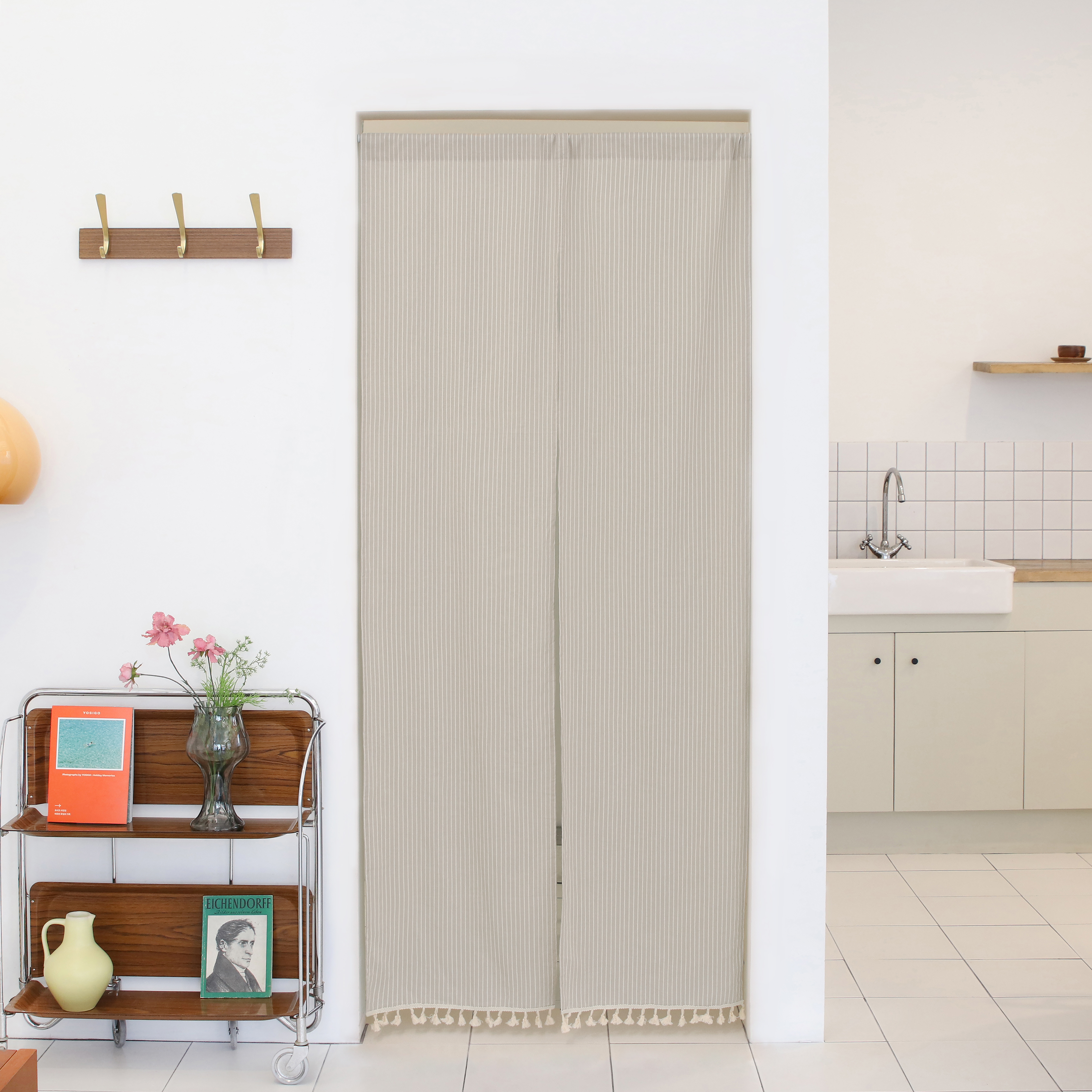 현관방한커튼 광목 중문 방풍 단열 현관문 바람막이커튼 압축봉 세트 85x150