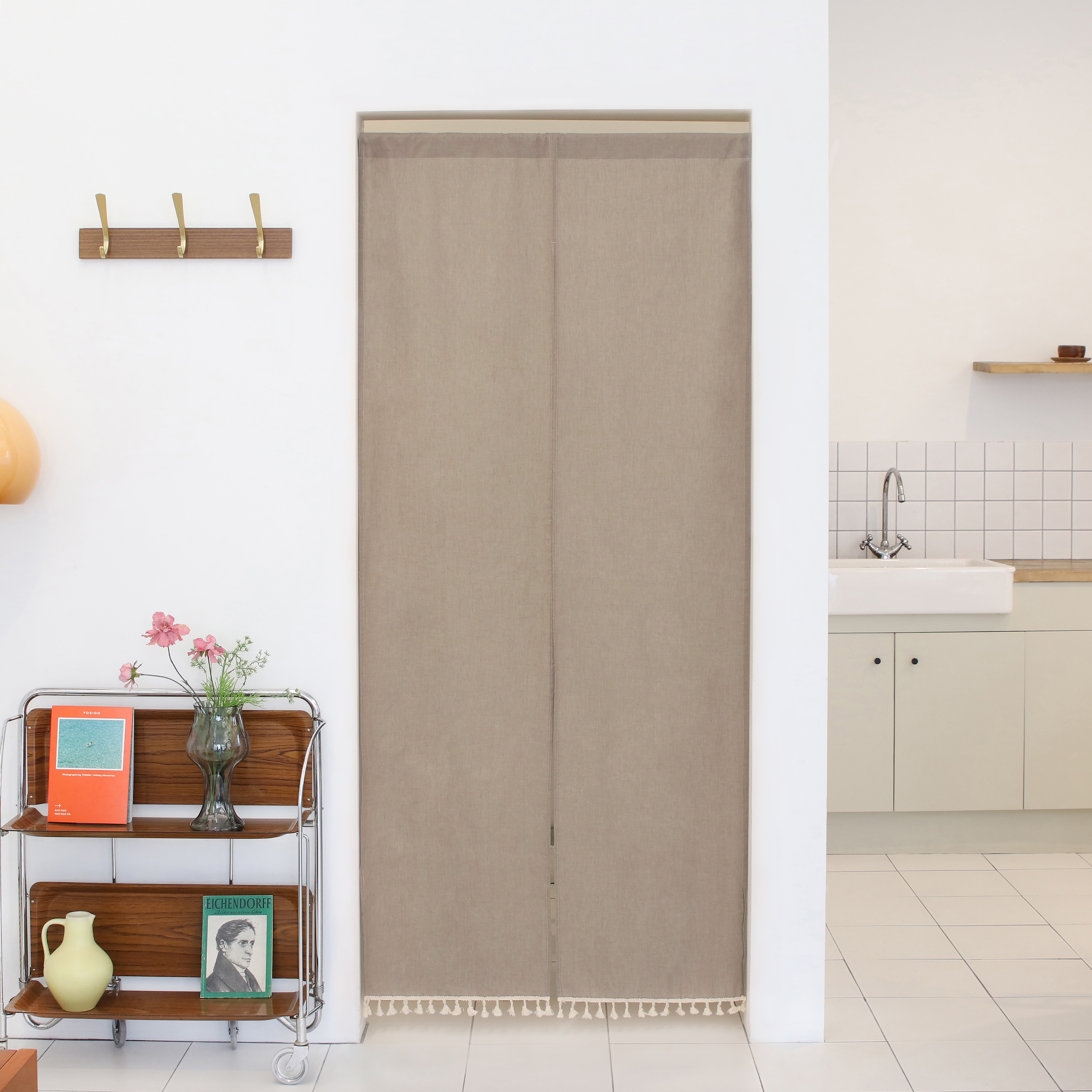 현관방한커튼 광목 중문 방풍 단열 현관문 바람막이커튼 압축봉 세트 85x150