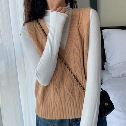 꽈배기 무지 짜임 가을 겨울 여자 캐주얼 이너 니트조끼 코디