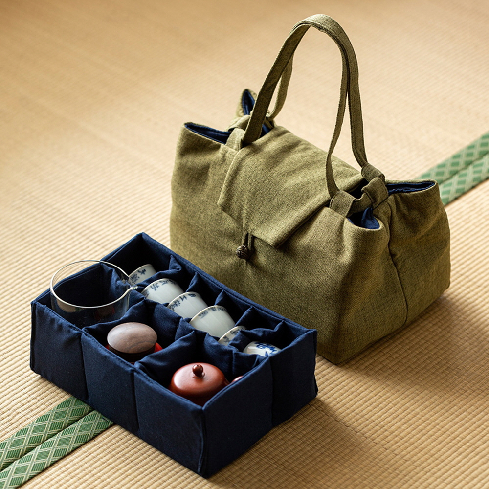 더큰솔 린넨코튼 휴대용 차다기 주머니 다포 천가방 개완 자사호 숙우 찻잔 여행 다도 수납