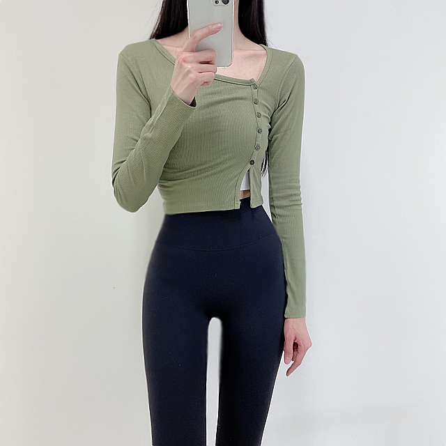 로라벨 이젠 필라테스복 요가복 필라테스 상의 옷 커버업 운동복 탑 요가 긴팔 크롭 복장 - 메인 이미지