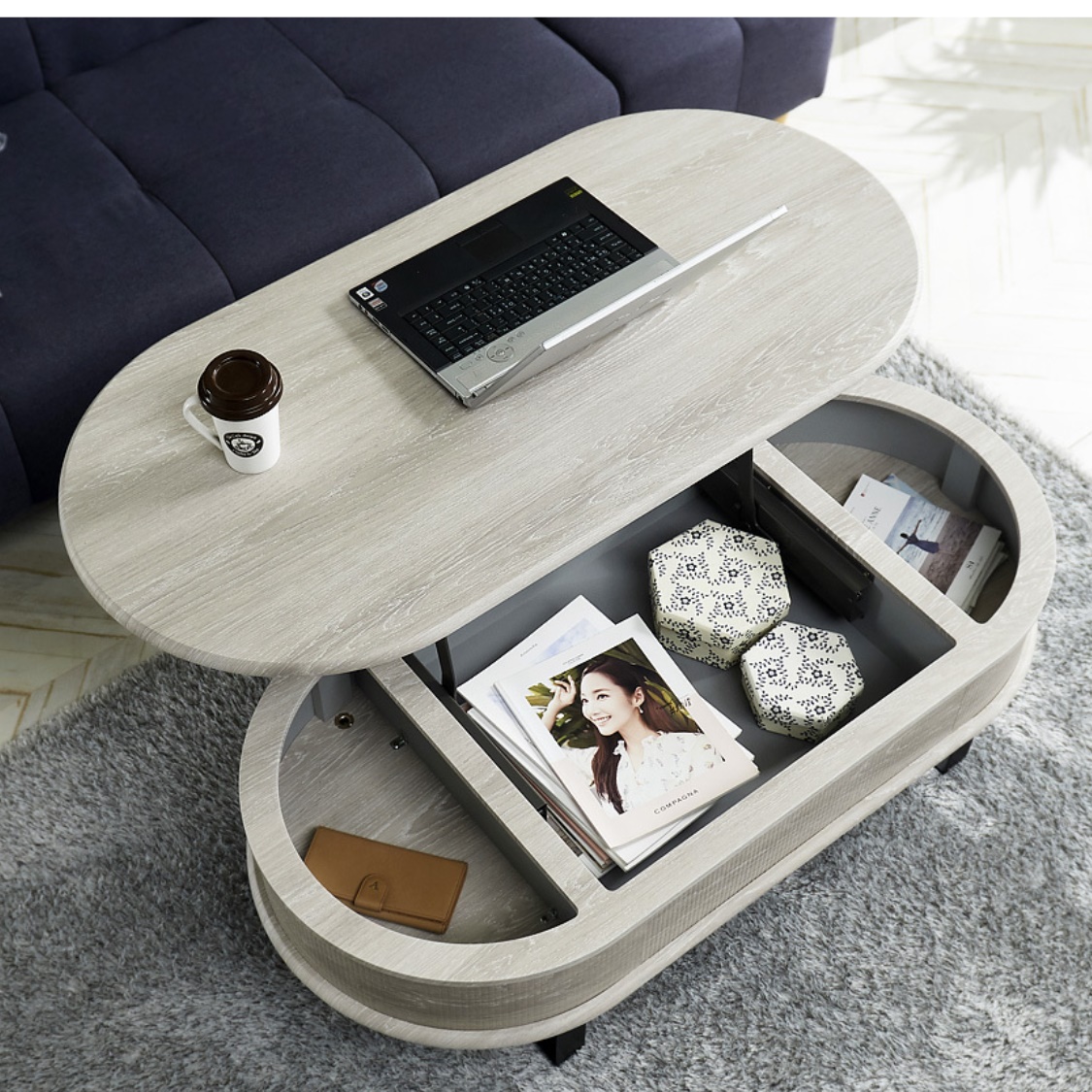 타원형 리프트 테이블 1200 높은 쇼파 테이블 기능성 거실 테이블