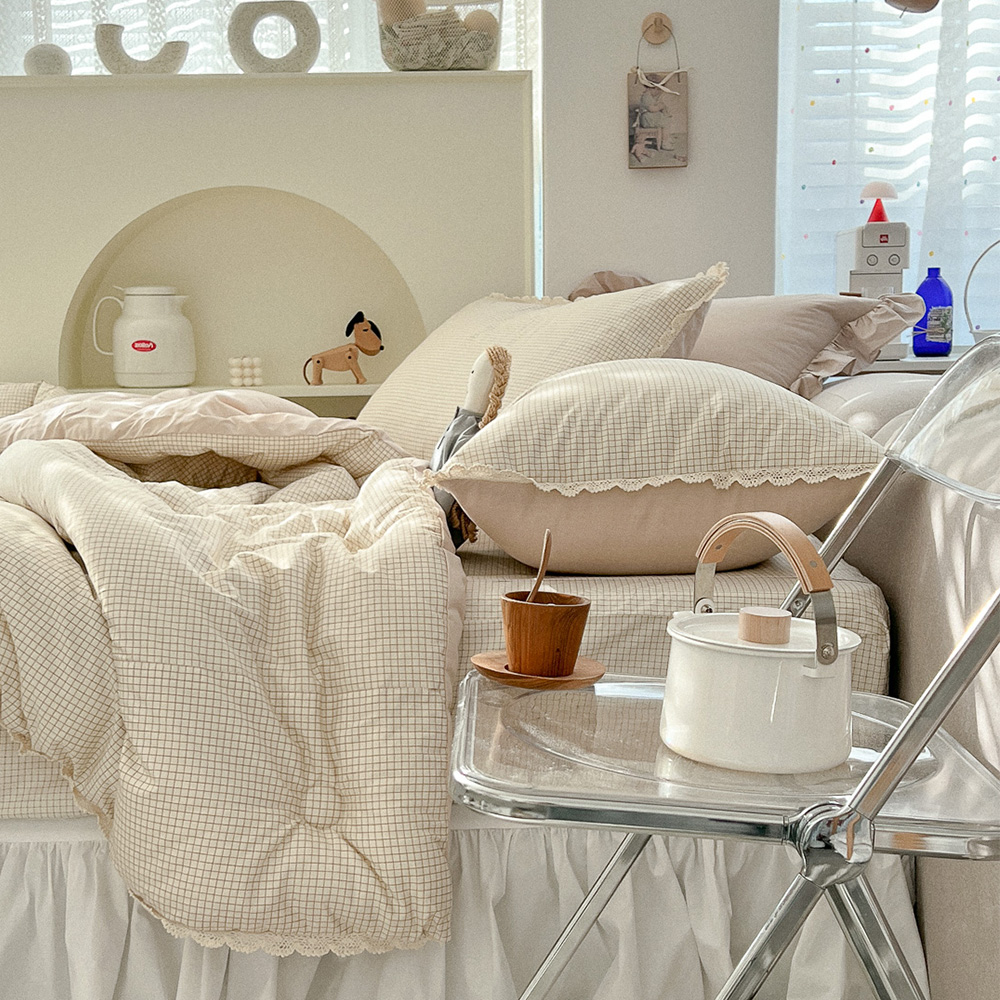 마리엔젤 수수체크 쁘띠토숀 레이스형 모달100 차렵이불 단품 SS