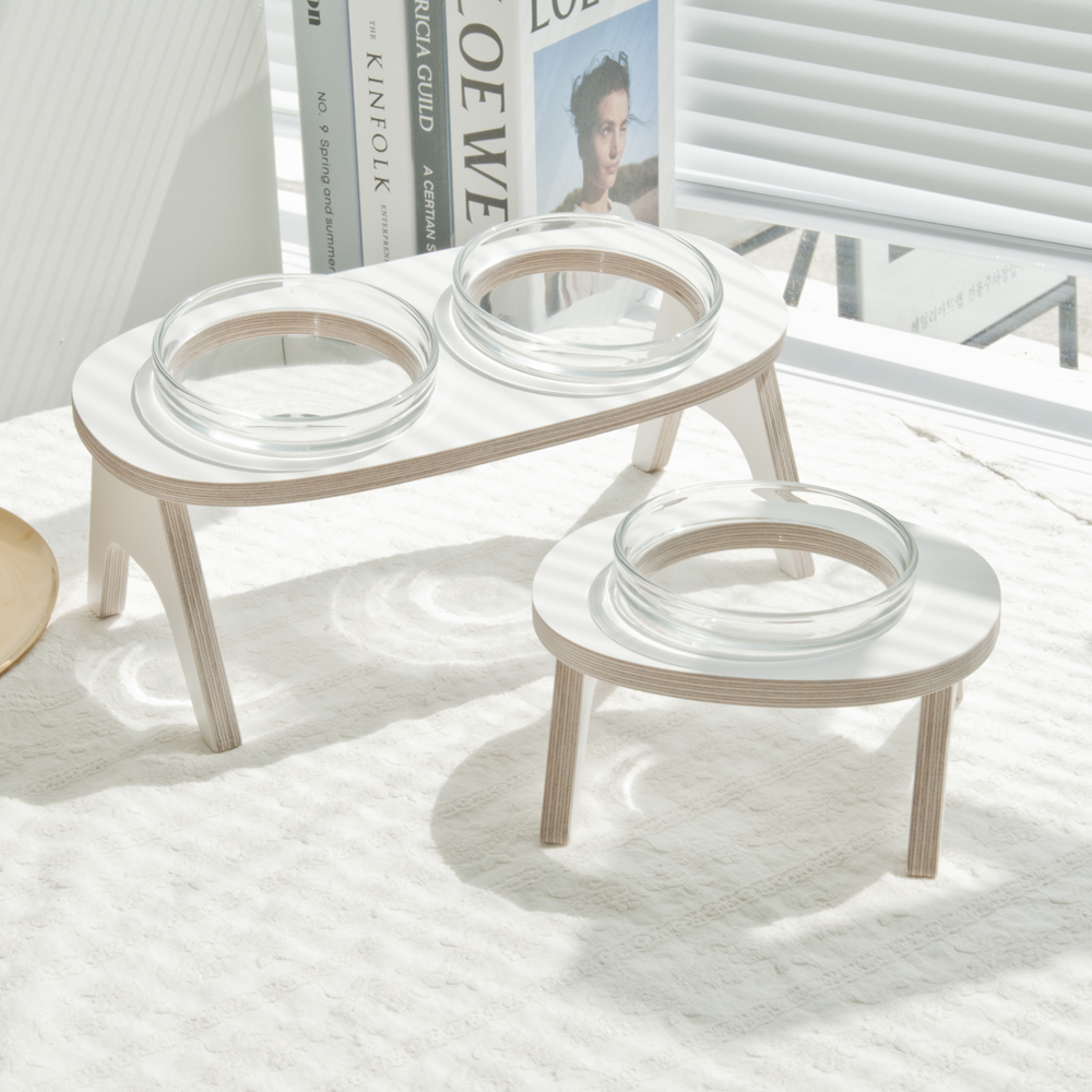 아쭈 고양이 밥그릇 강아지 식탁 유리 식기 받침대 2구