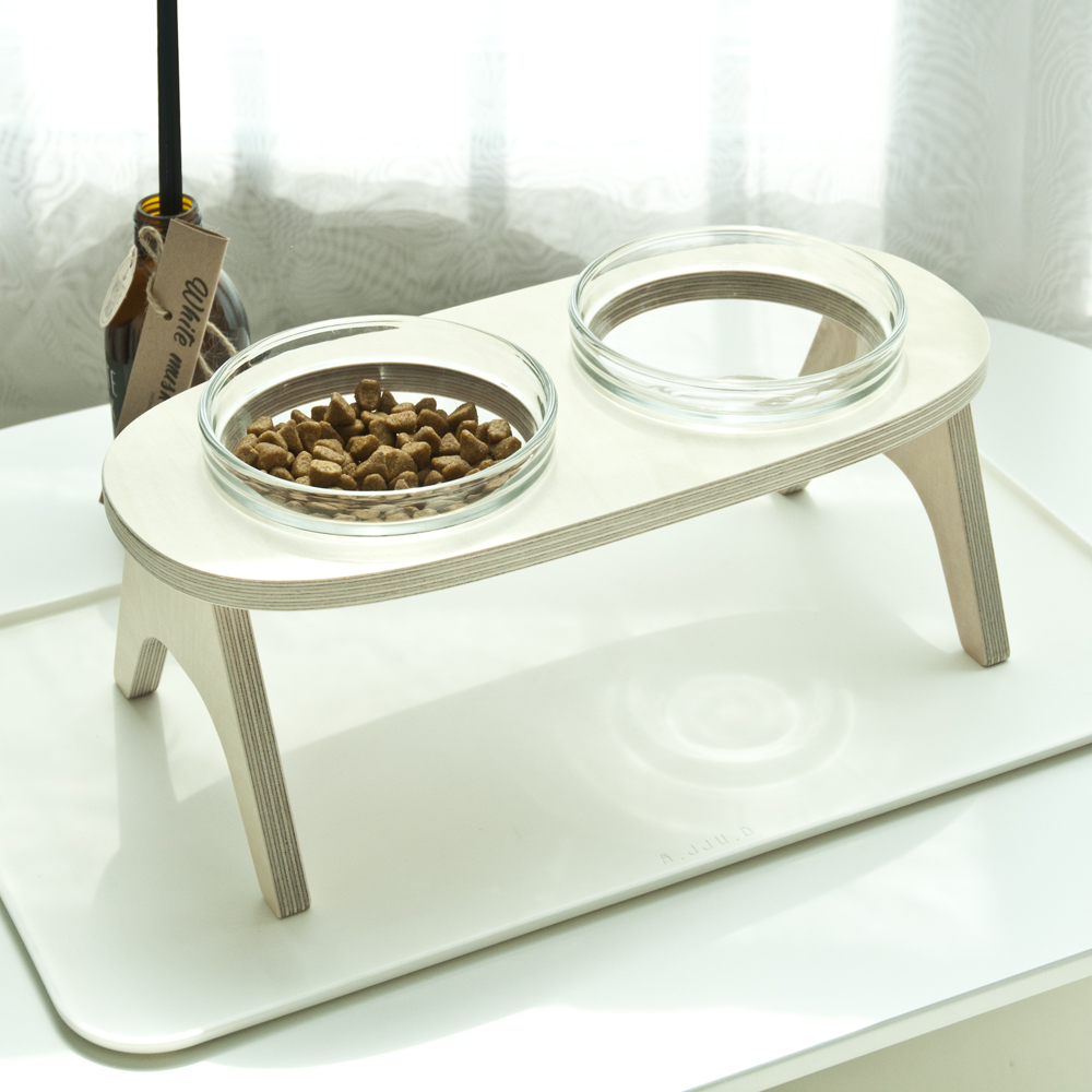 아쭈 고양이 밥그릇 강아지 식탁 유리 식기 받침대 2구