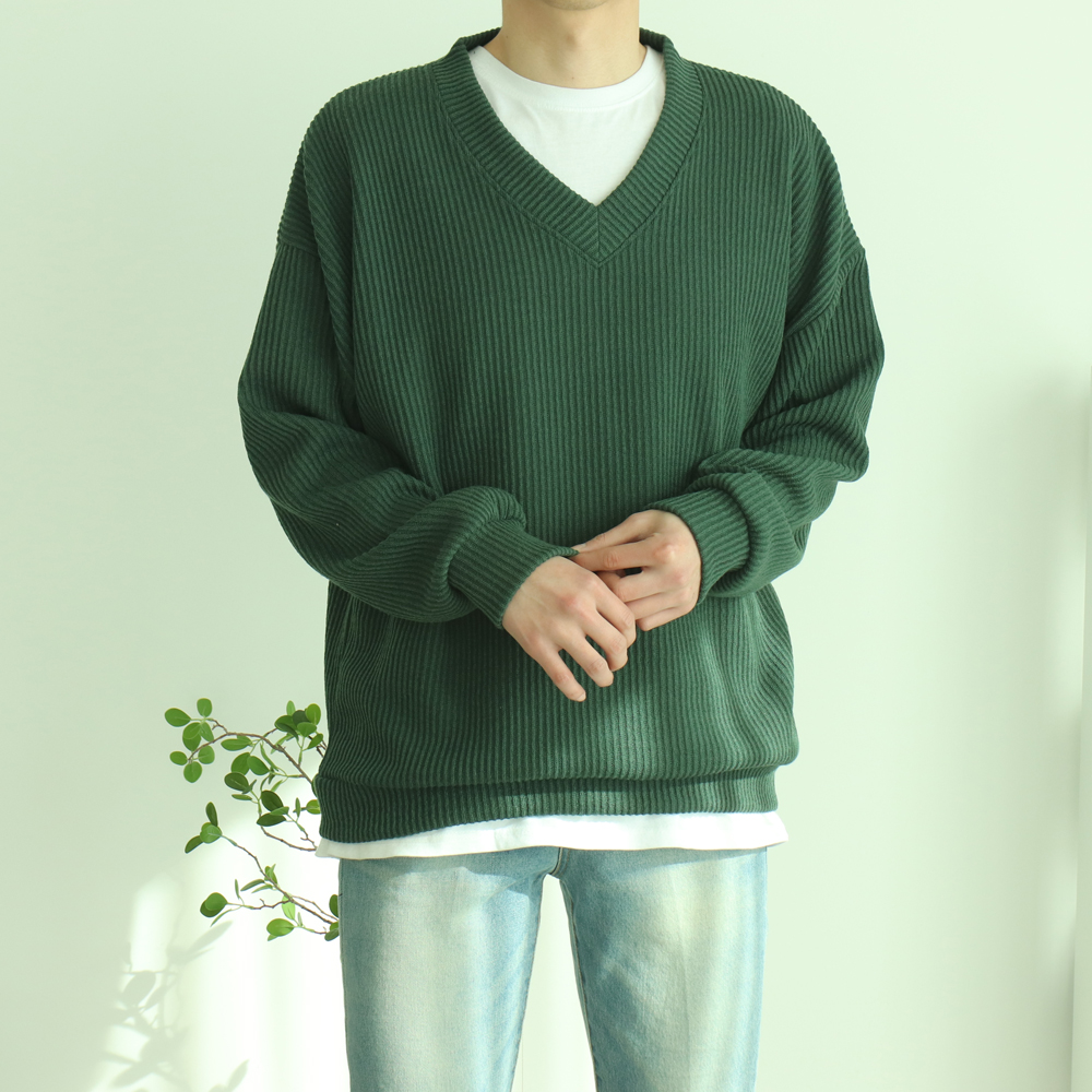 골지 오버핏 빅사이즈 시보리 스판 구김없는 링클프리 봄 가을 겨울 브이넥 니트맨투맨티셔츠 이미지 4
