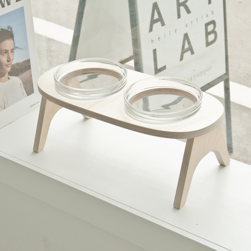 아쭈 고양이 밥그릇 강아지 식탁 유리 식기 받침대 2구