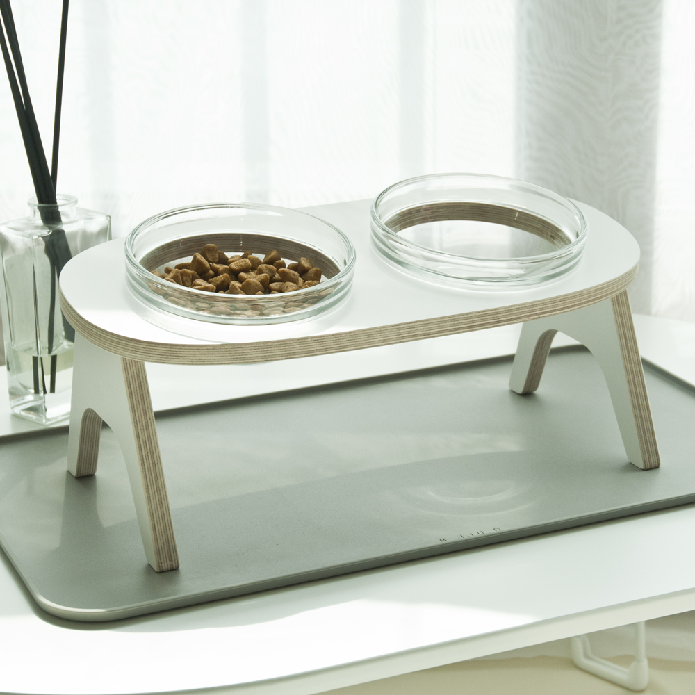 아쭈 고양이 밥그릇 강아지 식탁 유리 식기 받침대 2구