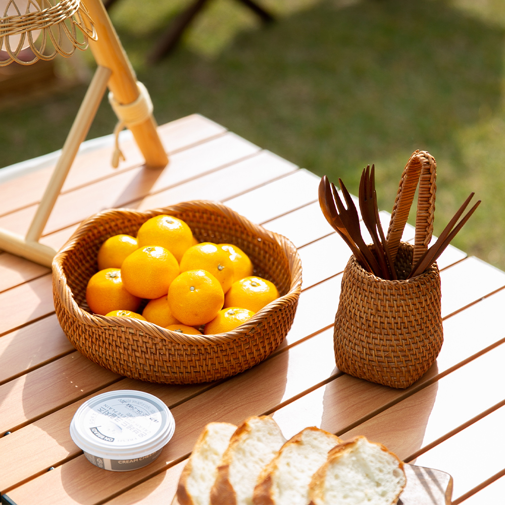 라탄 원형 간식 빵 과일 귤 보관 바구니 대형