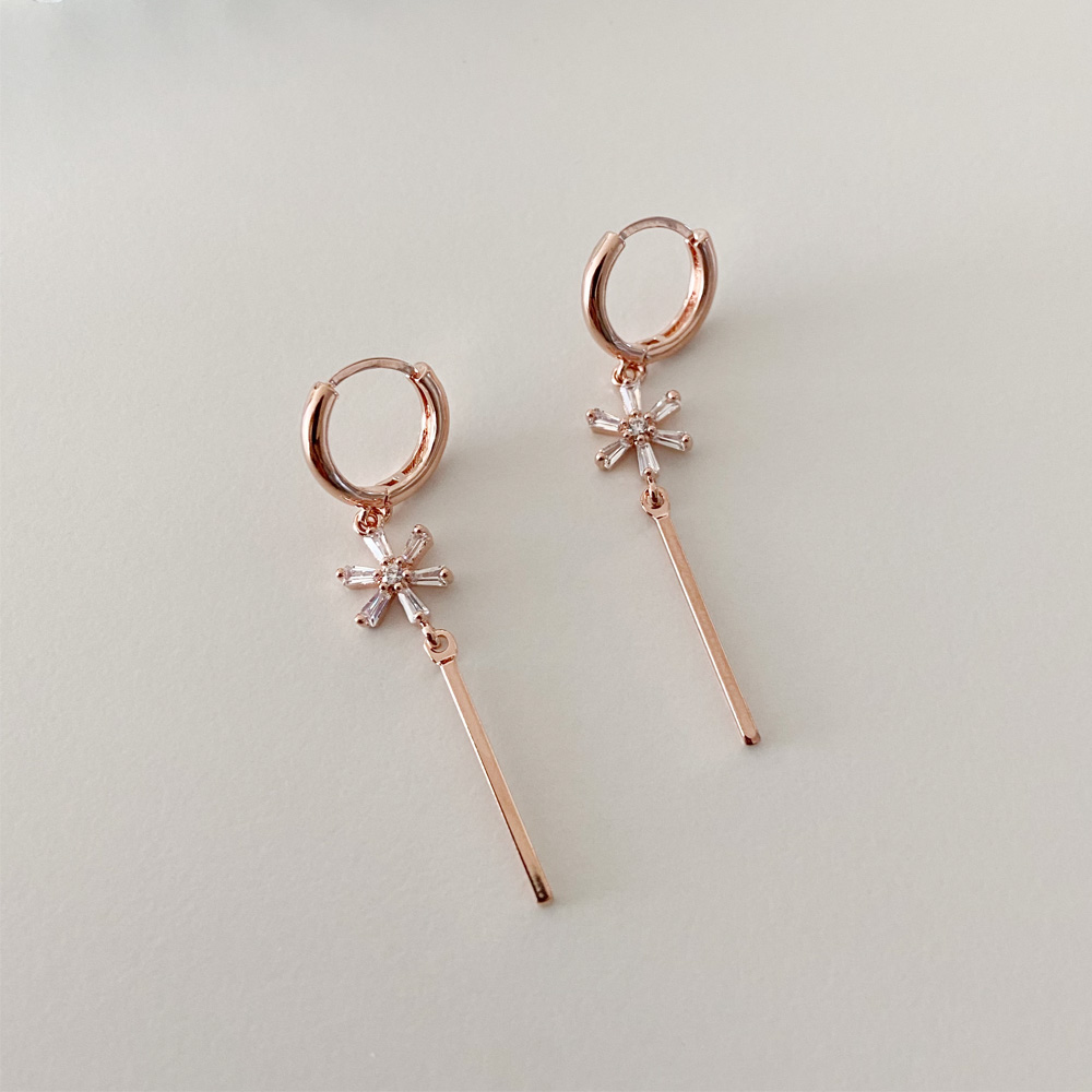 14K 금침 꽃잎 스틱 드롭 원터치 링 무알러지 골드핀 귀걸이