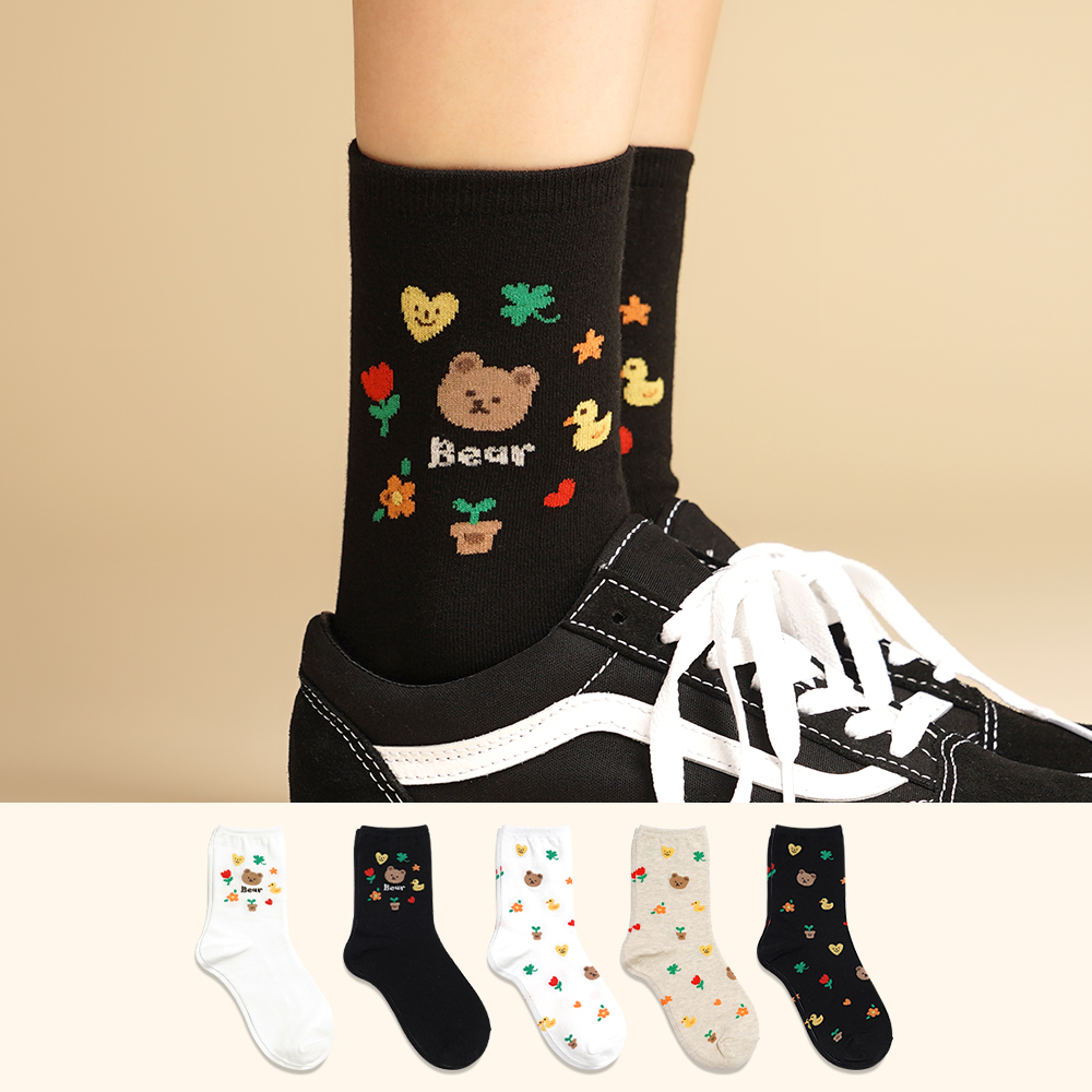 삭피엔스 여자 패션 양말 해피 베어 5color