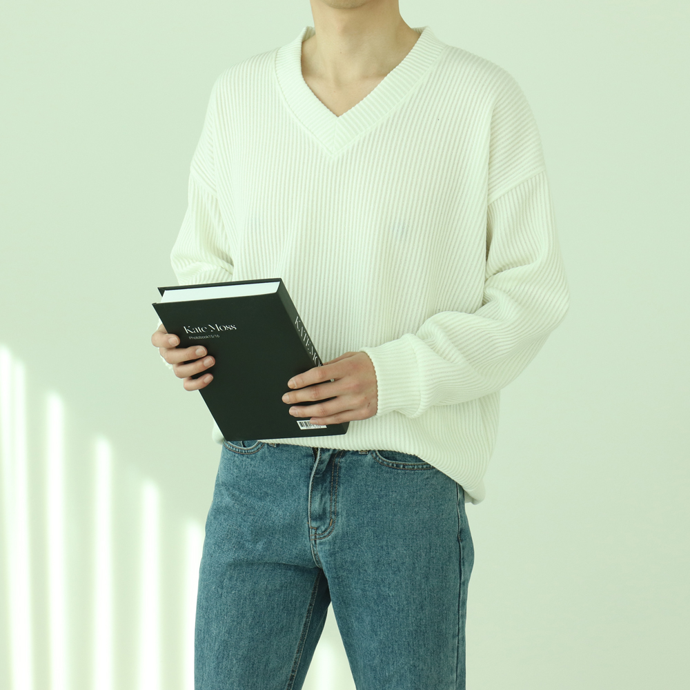 남자맨투맨 구김없는 골지 브이넥 남자니트