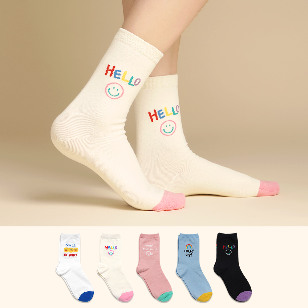 삭피엔스 여자 패션 양말 스마일 데이 5color