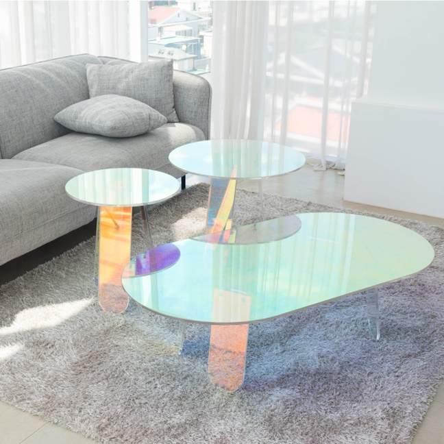 홀로그램 테이블 레인보우 테이블 높은 거실 소파 투명 아크릴 테이블