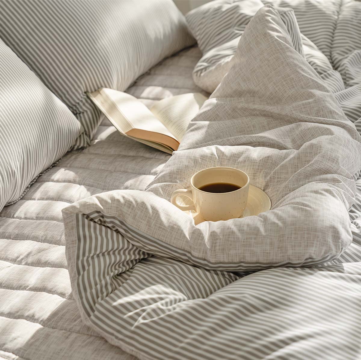 차렵이불 스트라이프 그레이 알러지케어 이불 사계절 먼지없는 침구 세트