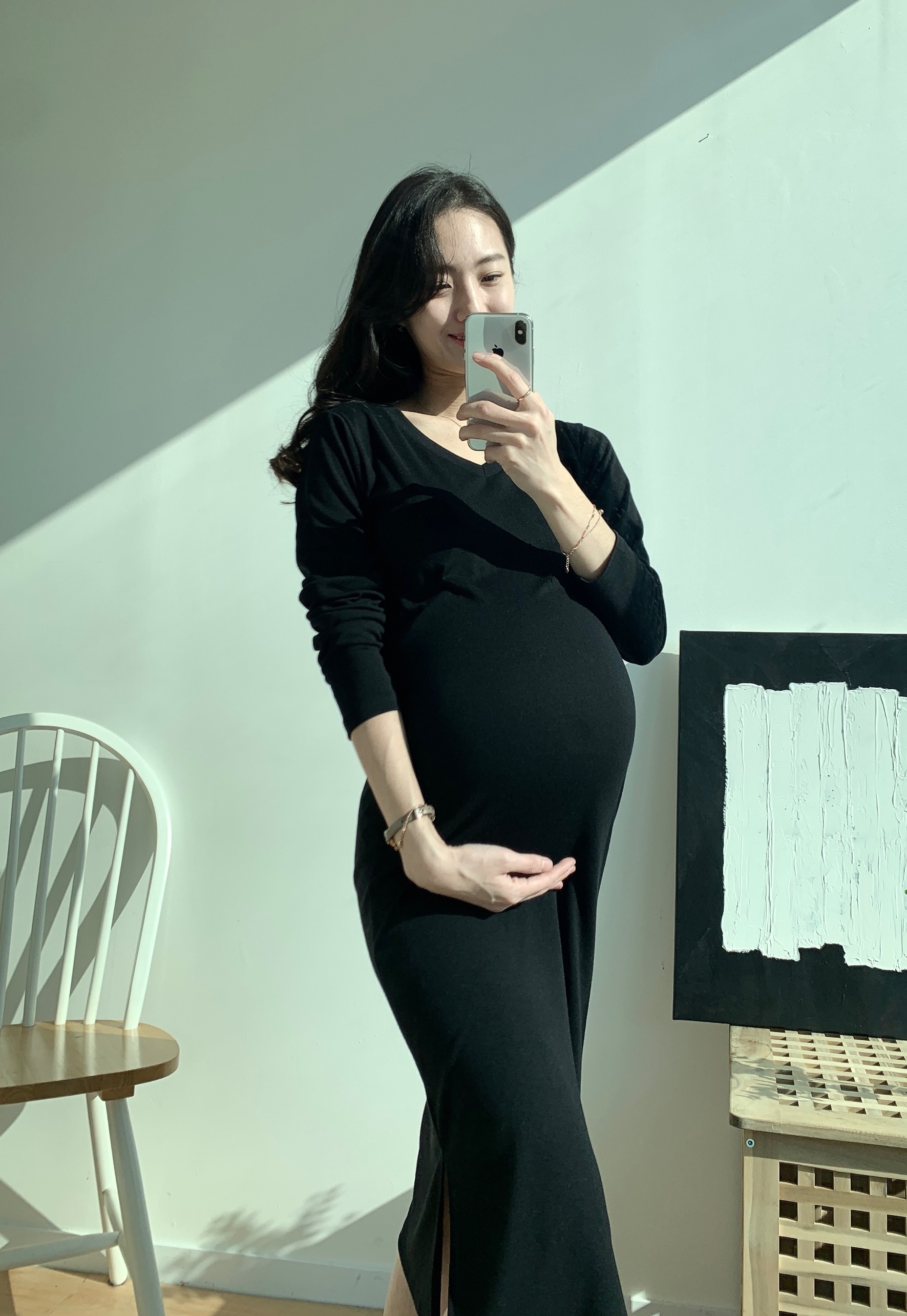 [단독] (긴팔/반팔) 쫀득하고 말랑하고 찰랑한 주수촬영 임산부원피스 임부복 셀프만삭 주수기록 상세 이미지 56