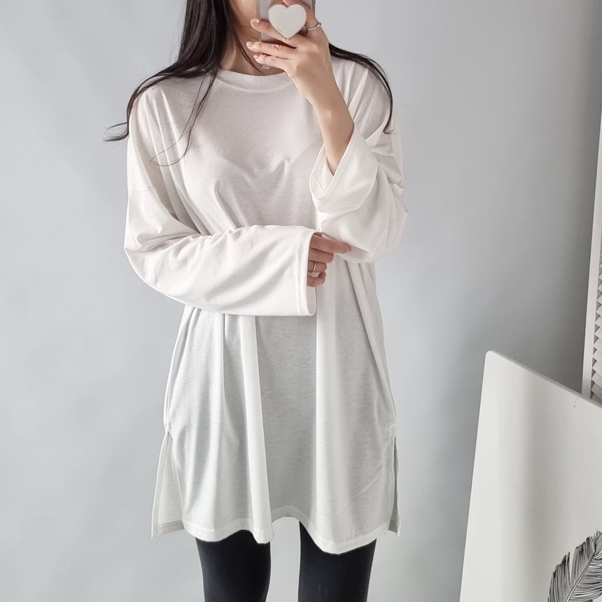 [당일발송] 실키 트임 롱 티셔츠 원피스기장 레깅스코디 총기장79 상세 이미지 8